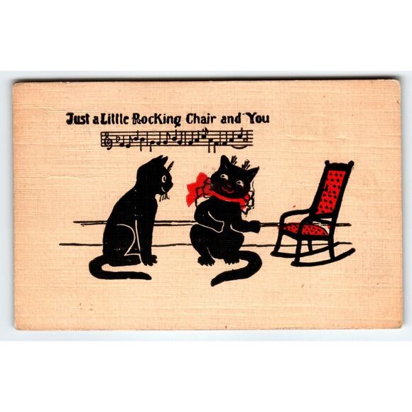 Black Cats Kittens Postcard Just A Little Rocking Chair And You 1909 Music Notes - Picture 1 of 2